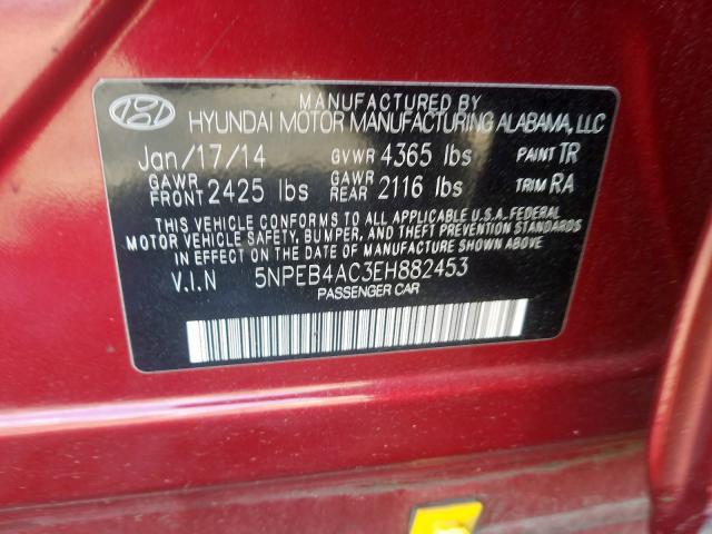 5NPEB4AC3EH882453 - 2014 HYUNDAI SONATA GLS  photo 10