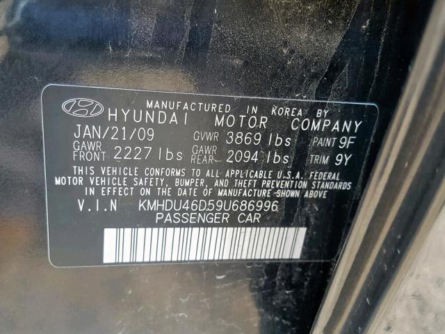 KMHDU46D59U686996 - 2009 HYUNDAI ELANTRA GLS  photo 10