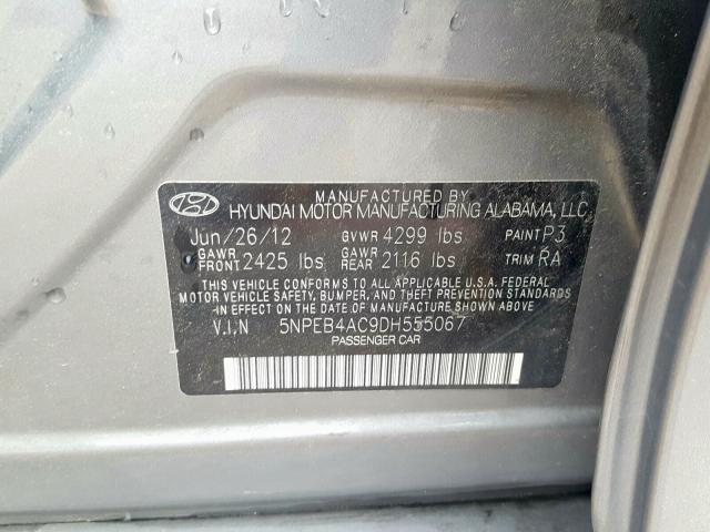 5NPEB4AC9DH555067 - 2013 HYUNDAI SONATA GLS  photo 10