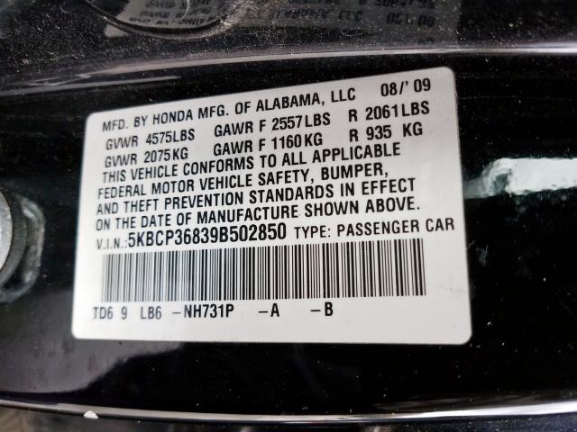 5KBCP36839B502850 - 2009 HONDA ACCORD EXL  photo 10