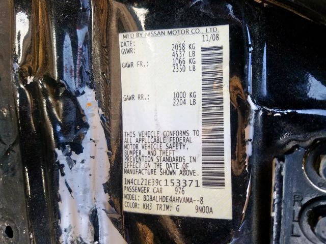 1N4CL21E39C153371 - 2009 NISSAN ALTIMA HYBRID  photo 10