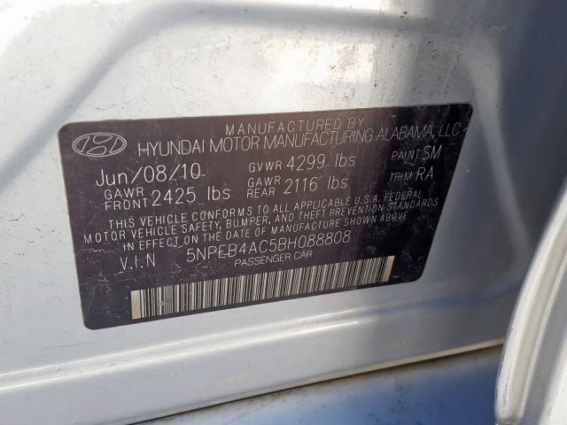 5NPEB4AC5BH088808 - 2011 HYUNDAI SONATA GLS  photo 10