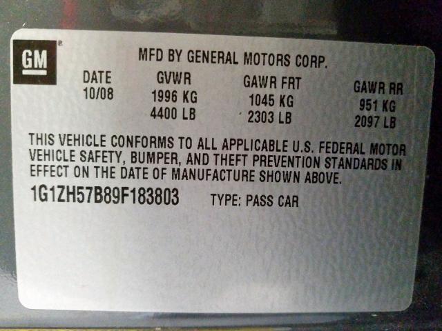 1G1ZH57B89F183803 - 2009 CHEVROLET MALIBU 1LT  照片 10