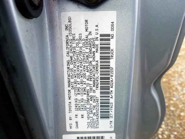 5TEUX42N35Z101487 - 2005 TOYOTA TACOMA ACCESS CAB  photo 10