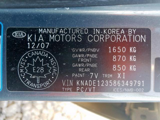 KNADE123586349791 - 2008 KIA RIO BASE  photo 10