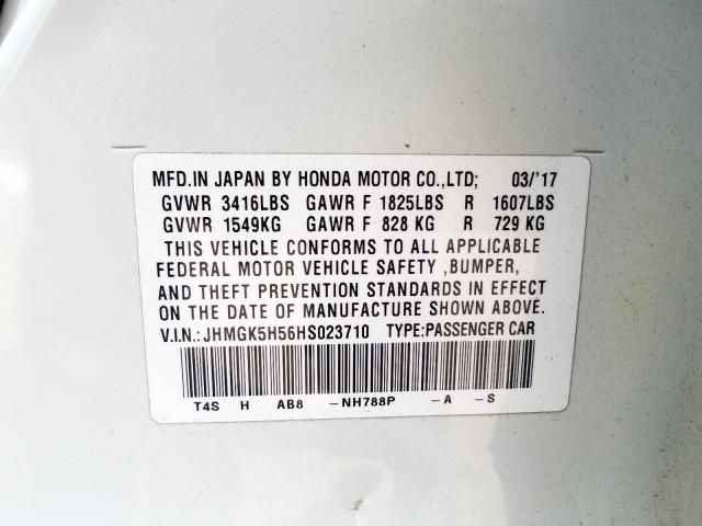 JHMGK5H56HS023710 - 2017 HONDA FIT LX  photo 10