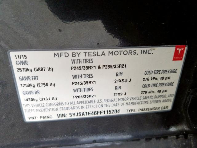 5YJSA1E46FF115204 - 2015 TESLA MODEL S  صورة 10