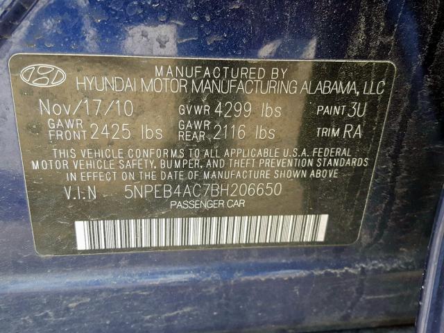 5NPEB4AC7BH206650 - 2011 HYUNDAI SONATA GLS  photo 10