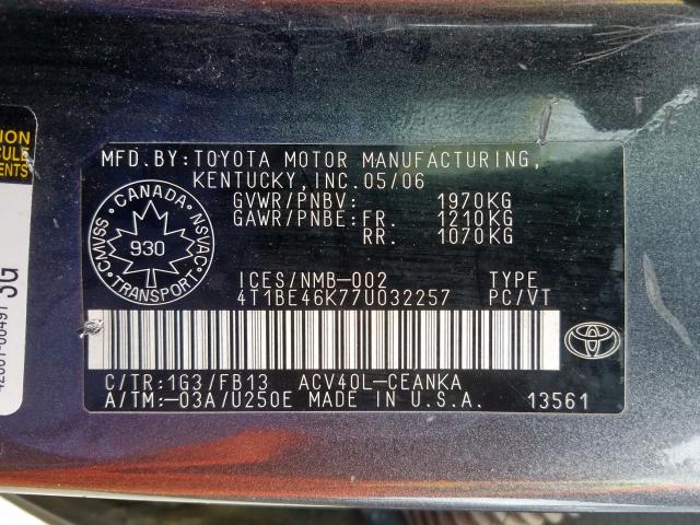 4T1BE46K77U032257 - 2007 TOYOTA CAMRY CE  photo 10