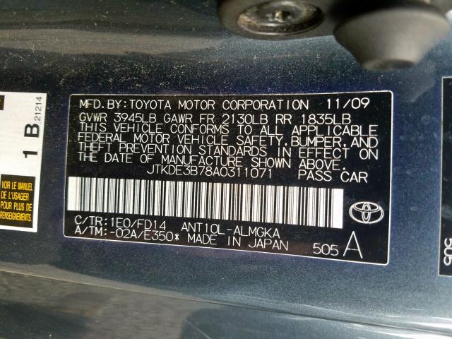 JTKDE3B78A0311071 - 2010 TOYOTA SCION TC  照片 10