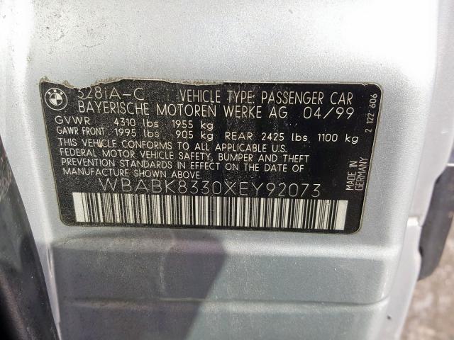 WBABK8330XEY92073 - 1999 BMW 328 IC AUTOMATIC  photo 10