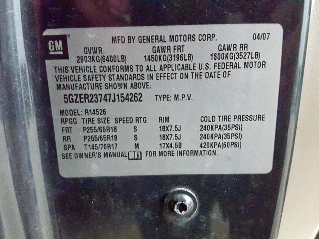 5GZER23747J154262 - 2007 SATURN OUTLOOK XR  照片 10
