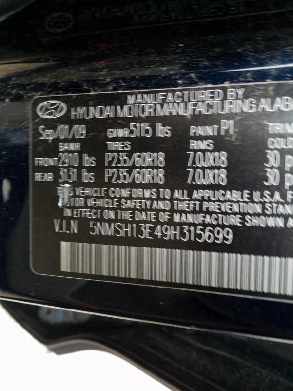 5NMSH13E49H315699 - 2009 HYUNDAI SANTA FE SE BLUE photo 10