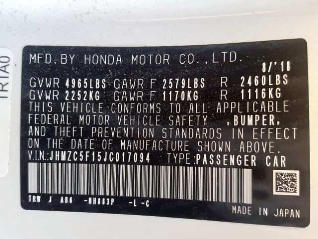 JHMZC5F15JC017094 - 2018 HONDA CLARITY  photo 10