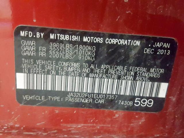 JA32U2FU1EU017357 - 2014 MITSUBISHI LANCER ES/ES SPORT  photo 10