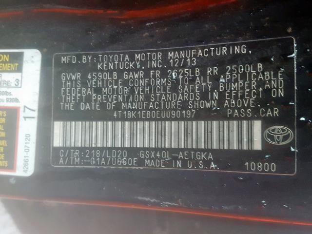 4T1BK1EB0EU090197 - 2014 TOYOTA AVALON BASE  照片 10