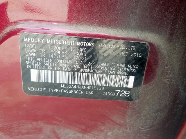 ML32A4HJXHH015129 - 2017 MITSUBISHI MIRAGE SE  photo 10