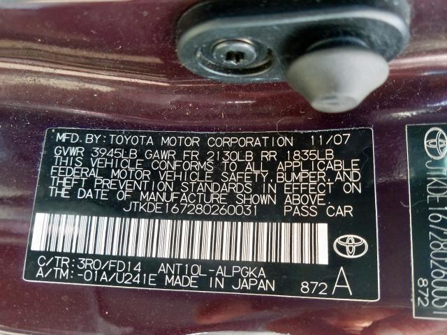 JTKDE167280260031 - 2008 SCION TOYOTA  TC  photo 10