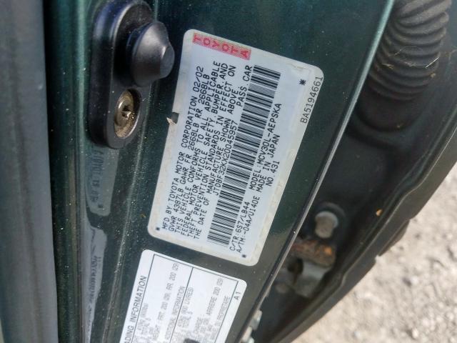 JTDBF32KX20045957 - 2002 TOYOTA CAMRY LE  photo 10