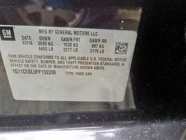 1G11C5SL0FF132206 - 2015 CHEVROLET MALIBU 1LT  照片 10