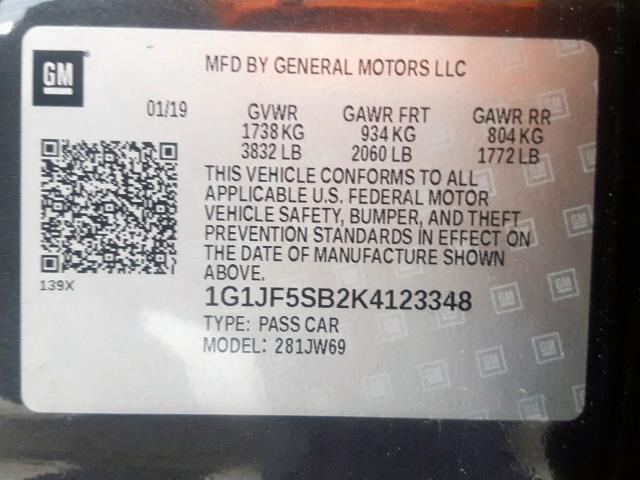 1G1JF5SB2K4123348 - 2019 CHEVROLET SONIC PREMIER  photo 10