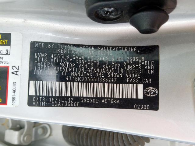 4T1BK3DB6BU385247 - 2011 TOYOTA AVALON BASE  фото 10