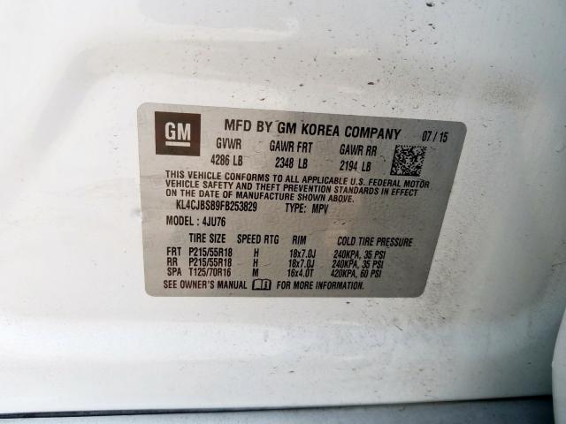 KL4CJBSB9FB253829 - 2015 BUICK ENCORE CONVENIENCE  照片 10
