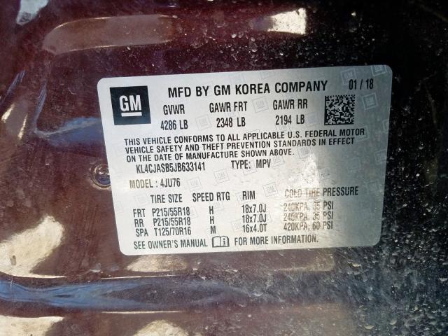 KL4CJASB5JB633141 - 2018 BUICK ENCORE PREFERRED  фото 10