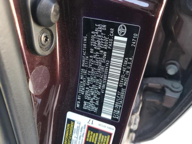 4T1BK1EB8EU094143 - 2014 TOYOTA AVALON BASE BURGUNDY photo 10