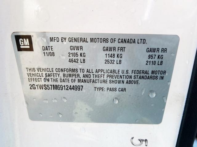 2G1WS57M691244997 - 2009 CHEVROLET IMPALA POLICE  photo 10