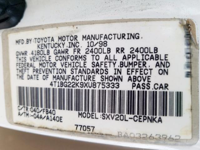 4T1BG22K9XU875333 - 1999 TOYOTA CAMRY CE  photo 10