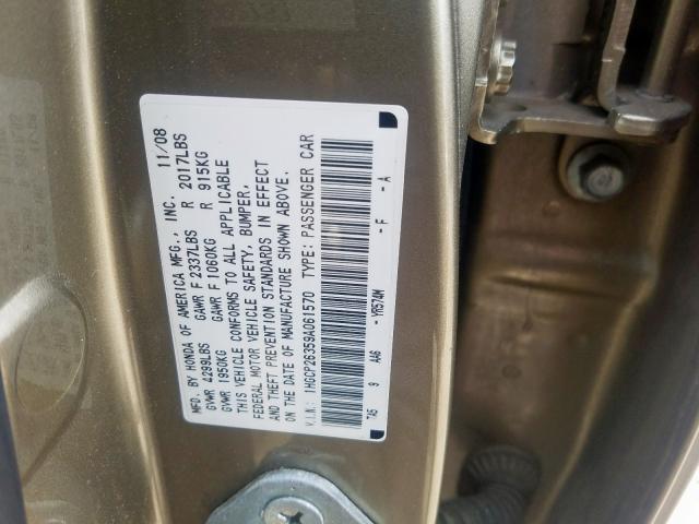 1HGCP26359A061570 - 2009 HONDA ACCORD LX  photo 10