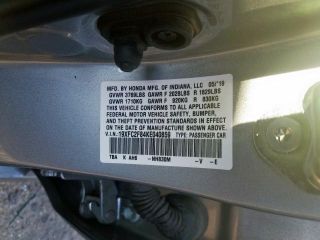 19XFC2F84KE040859 - 2019 HONDA CIVIC SPORT  照片 10