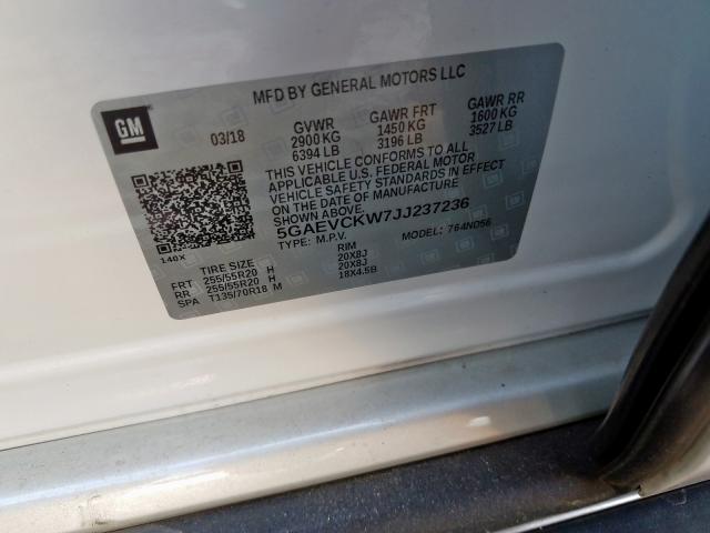 5GAEVCKW7JJ237236 - 2018 BUICK ENCLAVE AVENIR  photo 10