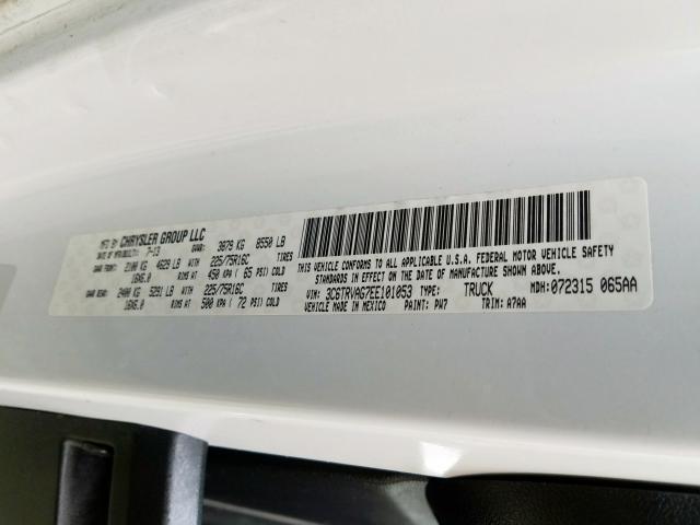 3C6TRVAG7EE101053 - 2014 RAM PROMASTER 1500 1500 STANDARD  photo 10