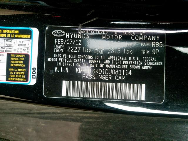 KMHHT6KD1DU081114 - 2013 HYUNDAI GENESIS COUPE 2.0T  photo 10