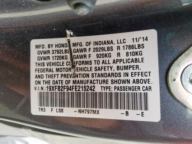 19XFB2F94FE215242 - 2015 HONDA CIVIC EXL  foto 10