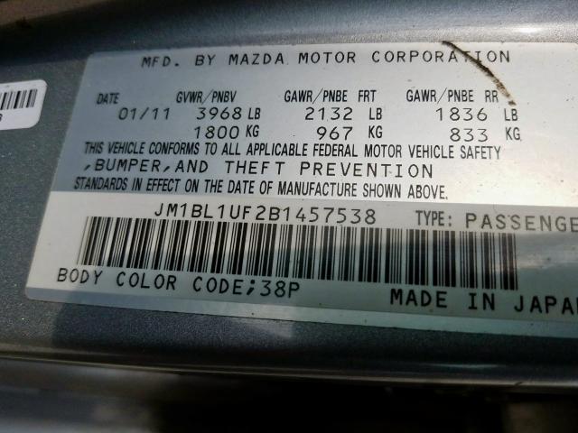 JM1BL1UF2B1457538 - 2011 MAZDA 3 I  photo 10