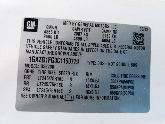 1GAZG1FG3C1160779 - 2012 CHEVROLET EXPRESS G3500 LT  photo 10