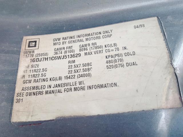 1GDJ7H1C6WJ513629 - 1998 GMC C-SERIES C7H042  照片 10