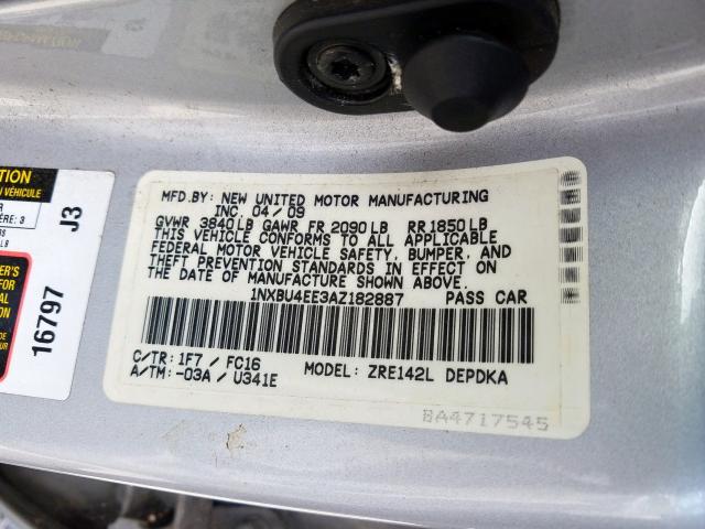 1NXBU4EE3AZ182887 - 2010 TOYOTA COROLLA BASE  照片 10
