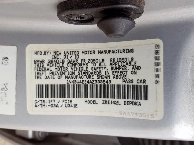 1NXBU4EE4AZ333543 - 2010 TOYOTA COROLLA BASE  照片 10