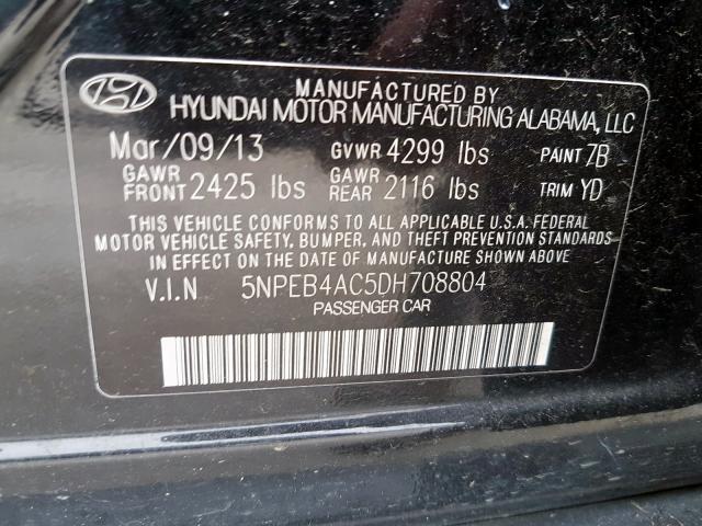 5NPEB4AC5DH708804 - 2013 HYUNDAI SONATA GLS  photo 10