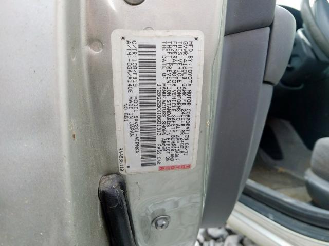 JT2BG22KX10601313 - 2001 TOYOTA CAMRY CE  photo 10