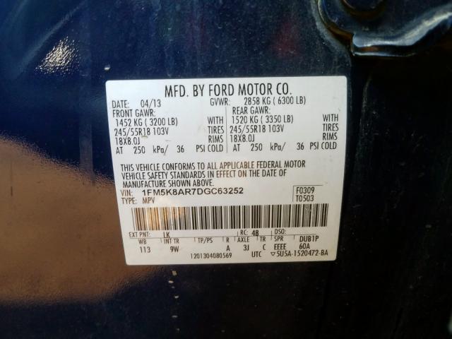 1FM5K8AR7DGC63252 - 2013 FORD EXPLORER POLICE INTERCEPTOR  photo 10