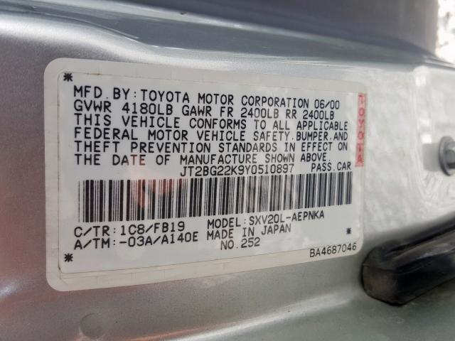 JT2BG22K9Y0510897 - 2000 TOYOTA CAMRY CE  photo 10