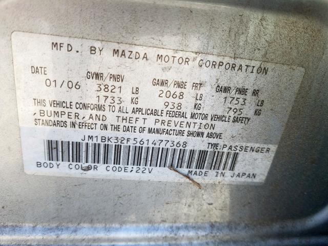 JM1BK32F561477368 - 2006 MAZDA 3 I  photo 10