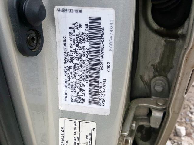 4T1BE32K33U204942 - 2003 TOYOTA CAMRY LE  photo 10