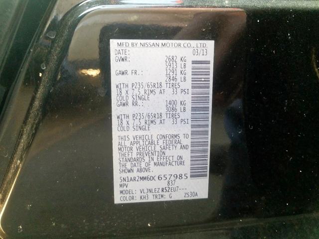 5N1AR2MM6DC657985 - 2013 NISSAN PATHFINDER S  photo 10