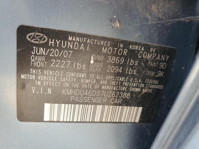 KMHDU46D37U262388 - 2007 HYUNDAI ELANTRA GLS BLUE photo 10